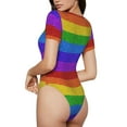 thumbnail image 2 of Vsdgher Colorful Glitter Rainbow Prinr Short Sleeve Body suit for Womens, Sexy Onesie One Piece Round Neck Bodysuit Shapewear Tummy Control-Medium, 2 of 7