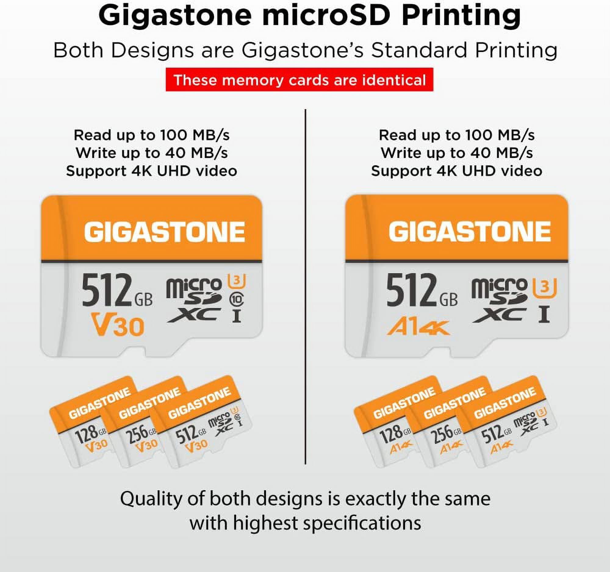 Gigastone 512GB Micro SD Card, 4K Video Pro, GoPro, Surveillance, Security Camera, Action Camera, Drone, 100MB/s MicoSDXC Memory Card UHS-I V30 Class 10