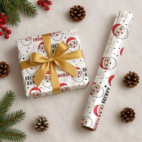 Custom Christmas Wrapping Paper, Personalized Wrapping Paper Rolls with Santa Claus Gingerbread Christmas Tree