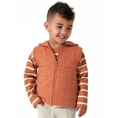 

Modern Moments by Gerber Baby and Toddler Boy Quilted Hooded Zip Vest Sizes 12M-5T