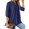 thumbnail image 6 of ZXSXSY Women Eyelet Crochet V Neck Lantern 3/4 Sleeves Scoop Hem Flowy Casual Dressy Blouse, 6 of 7