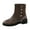 Brown, variant on Women Retro Leather Mid Calf Boots Buckle Stud Round Toe Block Heels Pull on Stylish Western Shoes