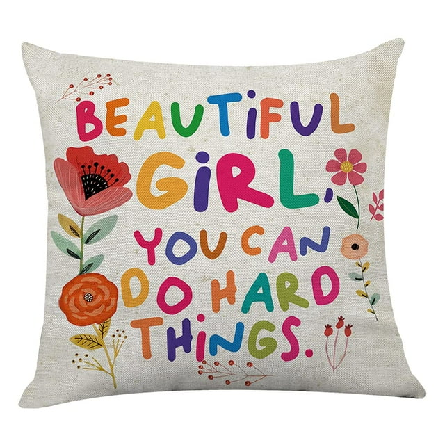 Funda de almohada Littlefa Cute Inspiring Girl You Can Do Hard