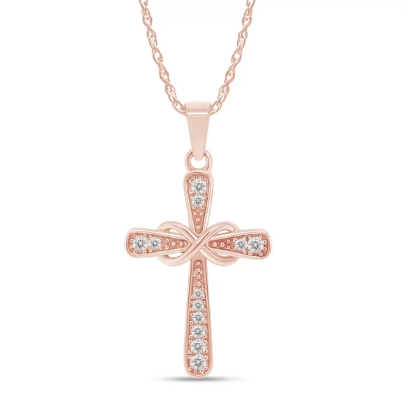 0.10 Ct Round Cut Lab-Created Moissanite Infinity Cross Necklace 14K Rose Gold Plated