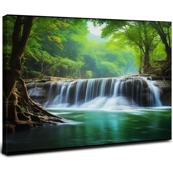 ONETECH Wall Art Waterfall Tree Landscape Picture Canvas Wall Art Print Paintings Modern Artwork for Living Room Wall Decor and Home Décor Framed Ready to Hang,Waterproof Artwork. 20x16inch