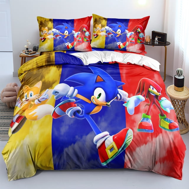 Sonic Bedding Set Of Three, 3D Printing, Microfiber, Duvet Cover, Suitable For Boys And Girls-SinKeeU