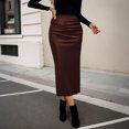 thumbnail image 4 of Faux Leather Skirt for Womens Women Ruched PU Bodycon Long Skirt Slit Back Cocktail Pencil Skirts, 4 of 5