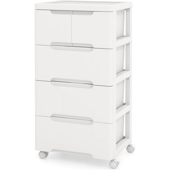 LOKO 6-Drawer Plastic Rolling Storage Cart, Mobile Storage Cabinet with 4 Universal Wheels, Vertical Storage Tower Container Unit for Living Room, Bedroom, Home Office, White (16”x13”x38”
