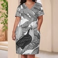 thumbnail image 3 of Womens Casual Dresses Tropical Toucan Mango Leaves Grayscale Art Short Sleeve Dress Summer Dresses for Women 2025, 3 of 5