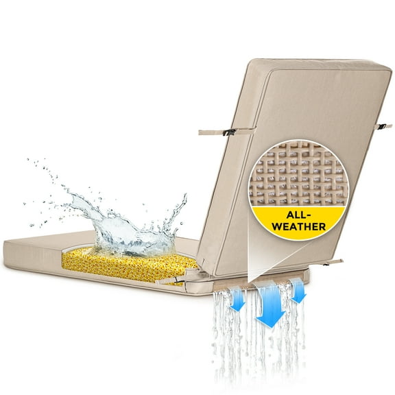 SUNROX DryFast Foam Chaise Lounge Cushions All-Weather Fade-Resistant Lounge Chair Cushion 73x22 Inch, Husk Birch