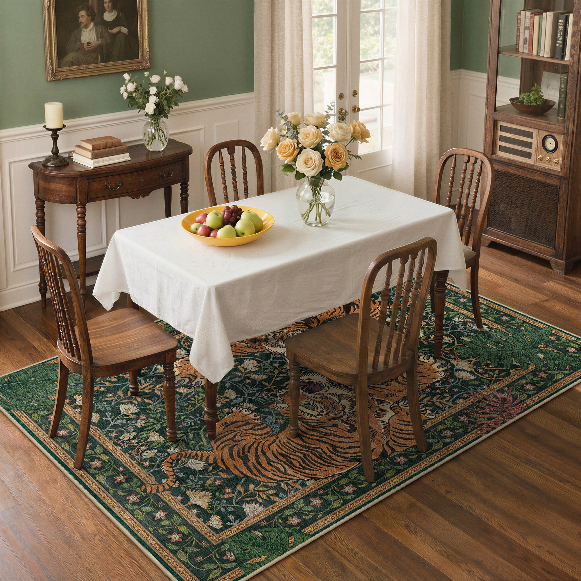 KUETH 5'x7' Tiger Area Rugs for Living Room, Non Slip Machine Washable Vintage Boho Rug, Low Pile Print Rug for Bedroom Dining Room Home Office