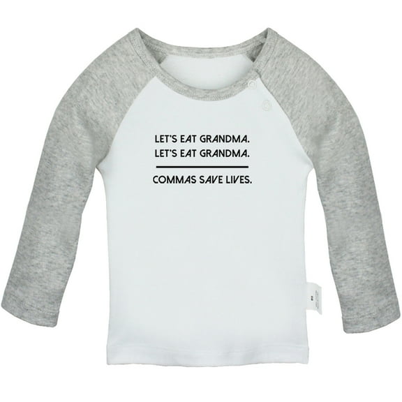 Commas Save Lives Funny T shirt For Baby, Newborn Babies T-shirts, Infant Tops, 0-24M Kids Graphic Tees Clothing (Long Gray Raglan T-shirt, 0-6 Months)