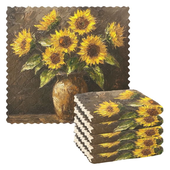 Qxltty Brown Sunflower Plant Kitchen Towels Set of 6 Ultra Soft Absorbent Quick Drying Dish Cloths 11 x 11in
