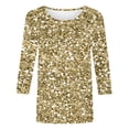 thumbnail image 4 of Women's Summer Sparkle Sequin Tshirt 3/4 Sleeve Casual Crew Neck Dressy Blouses Trendy 2025 Loose Fit Floral Pullover Tops, 4 of 5