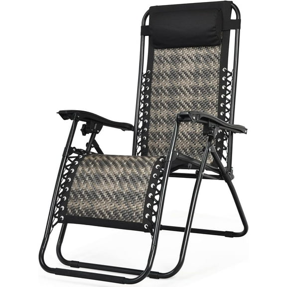 Sycol Patio Rattan Zero Gravity Lounge Chair Folding Recliner W/Headrest Mix Gray