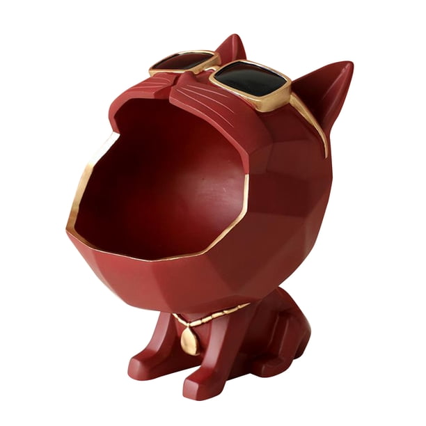 Bandeja organizadora de joyas con escultura de gato de dibujos animados de resina, para hombres y mujeres, llaves, rojo