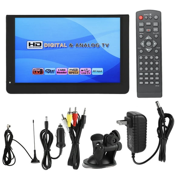 Portátil TV 12 pulgadas estéreo para automóvil con enchufe de EE UU 110-220V para exteriores