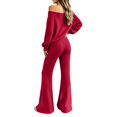 thumbnail image 5 of VISALY Women Two Piece Outfit Sets Off Shoulder Long Sleeve Knit Sweatshirts Sweater Loose Fit Flared Pants Casual Athleisure Sweatsuit Trendy Lounge Travel Workout Matching Tracksuit Wine Xl, 5 of 9