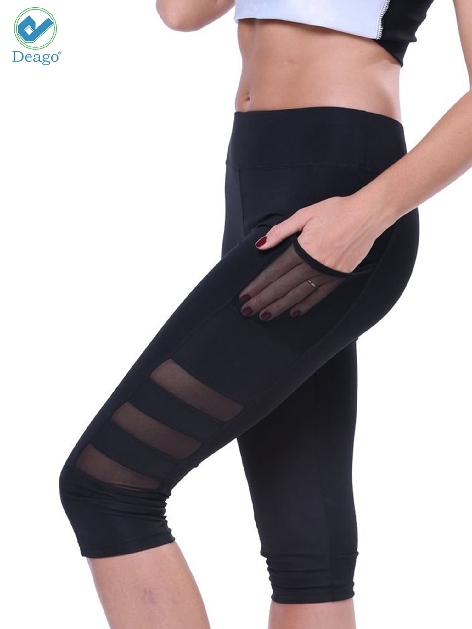 Thatso Women Capri Yoga Shorts Solid Color High Waist Pocket Workout Pants Running Leggings
