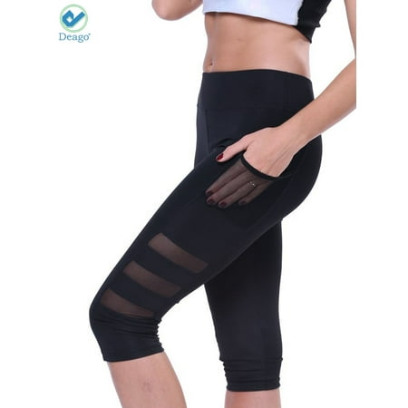 Deago Women's High Waist Yoga Pants Capri with Side Pockets Tummy Control Workout Running 4 Way Stretch Sports (Best Womens Running Pants)
