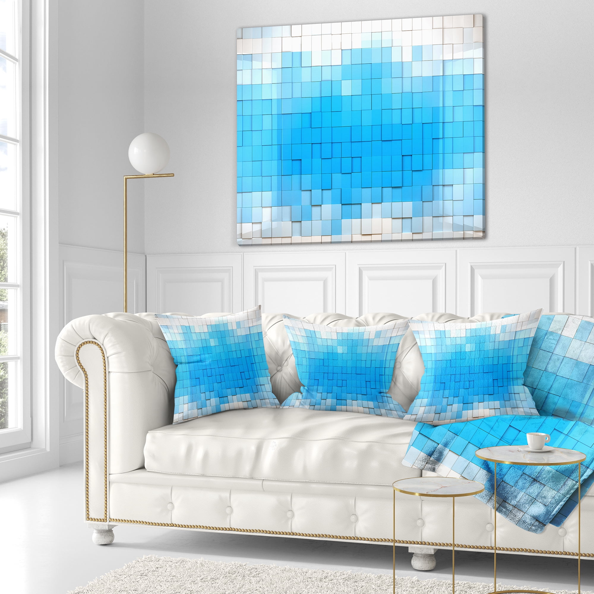 Designart 3D Blue Cubes - Contemporary Throw Pillow - 18x18