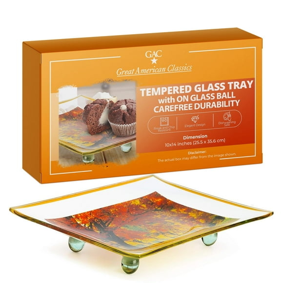 GAC Plateau de Service Rectangulaire en Verre Trempé sur Boule de Verre-10x14 Pouces Plateau Coloré Résistant aux Casses et Éclats pour Salle à Manger et Fêtes