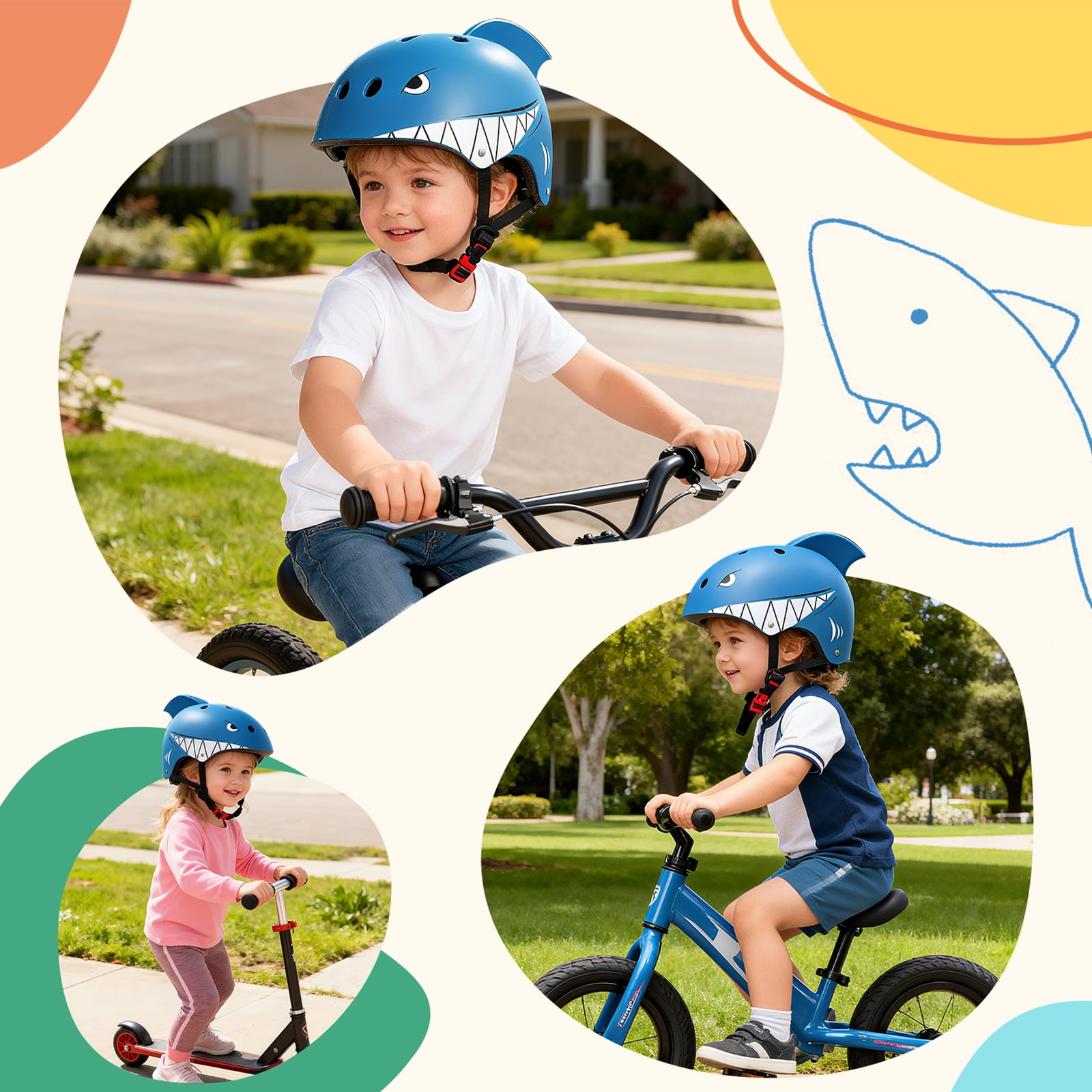XJD Shark Toddler Bike Helmet for Boys Age 1-5 - Lightweight Kids Bicycle Helmet, Multi-Sport Safety Gear for Cycling Scooter Skating