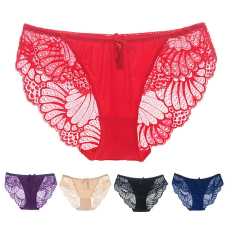 harmtty Women Panties Low Waist Lace Breathable See-through Bow-knot Seductive Soft Thin High Elasticity Lady Briefs for Inner Wear Black