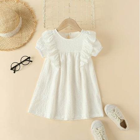 

Huilaibazo Girls Dress Toddler Kids Girls Solid Cotton Linen Sleeveless Beach Straps Dress Ruffles Princess Dresses Clothes