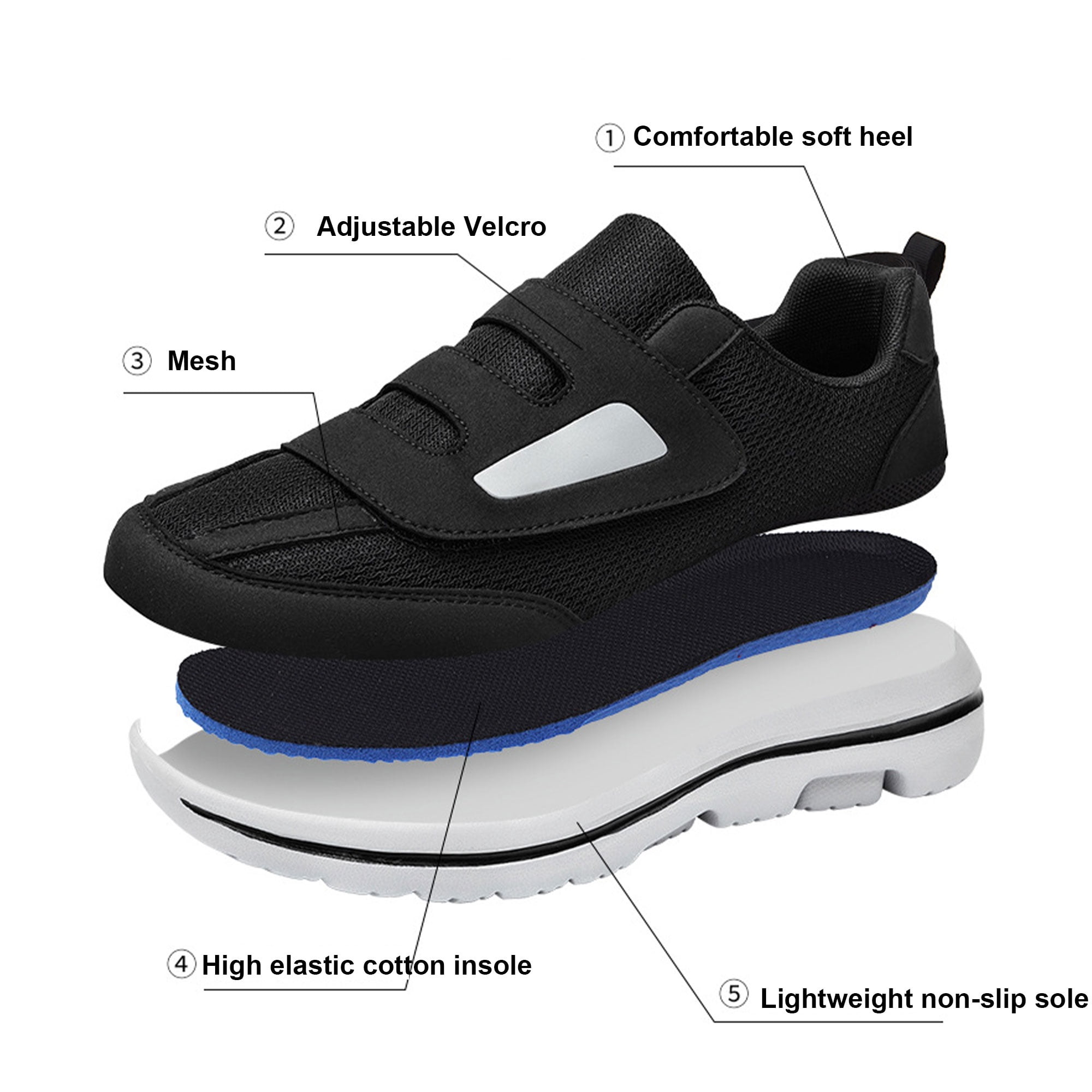 Diabetic Shoes for Men and Women Extra Wide Width Adjustable Sneakers for Swollen Feet Soft Sole Orthopedic Slip On Walking Shoes with Velcro Strap Comfortable Lightweight
