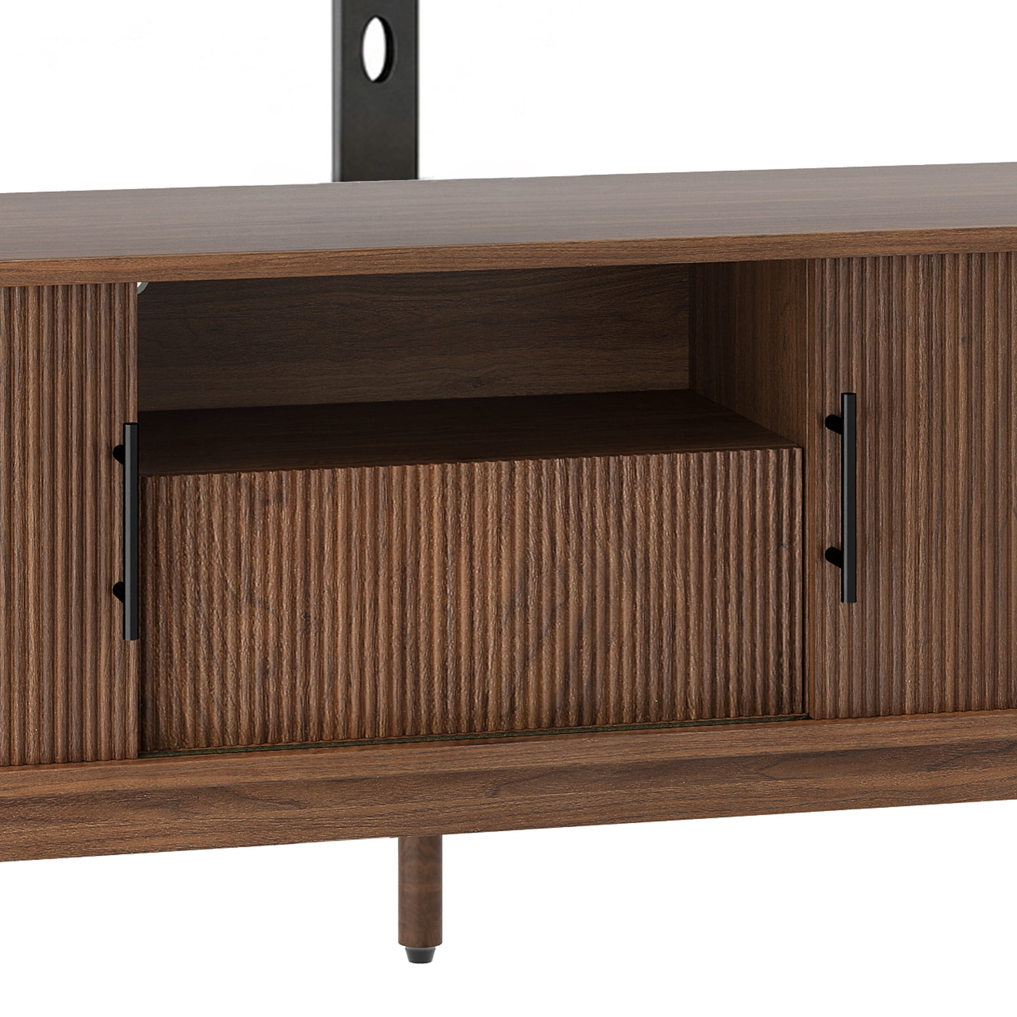 Uforic 60 Inch Walnut Fluted TV Stand with Adjustable TV Mount, Doors & Storage Drawer, Fits 32-70 Inch TVs for Living Room, Walnut