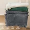 thumbnail image 2 of Exclusivo Mezcla Knitted Throw Blanket with Fringes for Couch, Soft and Warm Textured Throw for All Season, Lightweight Breathable Room Decor, Dark Grey, 50”x60”, 2 of 8