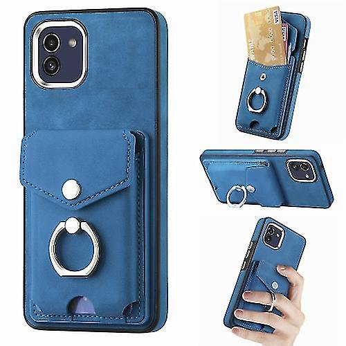 Funda para Samsung Galaxy A03 de 164 mm con anillo de cuero con textura de piel galvanizada y tarjetero (negro)
