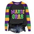 thumbnail image 2 of Sexlip Womens Long Sleeve Sweatshirt Mardi Gras Letter Print Design Contrast Sleeve Soft Fabric for Casual Wear Black L, 2 of 6
