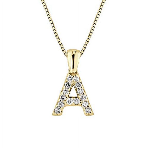 14k Yellow Gold Letter A Diamond Initial Pendant Necklace (1/10cttw) with 18-inch chain by Diamond Wish