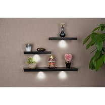 SkyMall Floating Shelves with LED Lights - Versatile and Space-Savvy - Black (Set of 3)