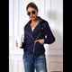 thumbnail image 4 of Chaqueta Gruesa, Holgada e Irregular con Solapa y Cremallera Inclinada para Mujer, de Larga, Informal, con Cremallera Azul Marino XXL, 4 of 9