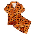 thumbnail image 4 of Kakishop Girls Silk Pajama Set Halloween Pumpkin Print Short Sleeve Sleepwear (Orange,6-7Years), 4 of 4