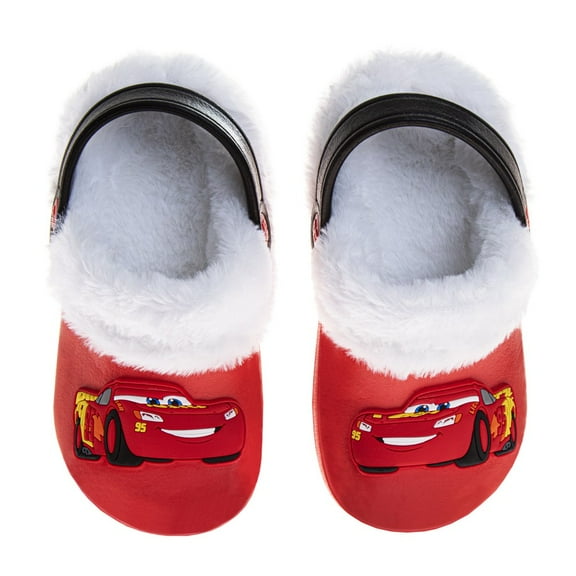 Disney Cars Lightning Mcqueen Fuzzy Fleece Lined Clogs for Boys Winter Warm Plush Garden Shoes (Toddler Little Kid), Red, Size: 11 12