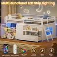 thumbnail image 3 of Low Loft Bed Twin Size with 5 Storage Drawers, Bookcase, LED Lights and Stuffed Animal Organizer, Metal Loft Bed with 13" H Safety Guardrail, Inclined Ladder and Under-Bed Play Space, White, 3 of 9