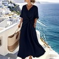thumbnail image 2 of Admvng Dress for Women Twist Front Short Sleeve V Neck Casual Summer Pocket Dress, 2 of 6