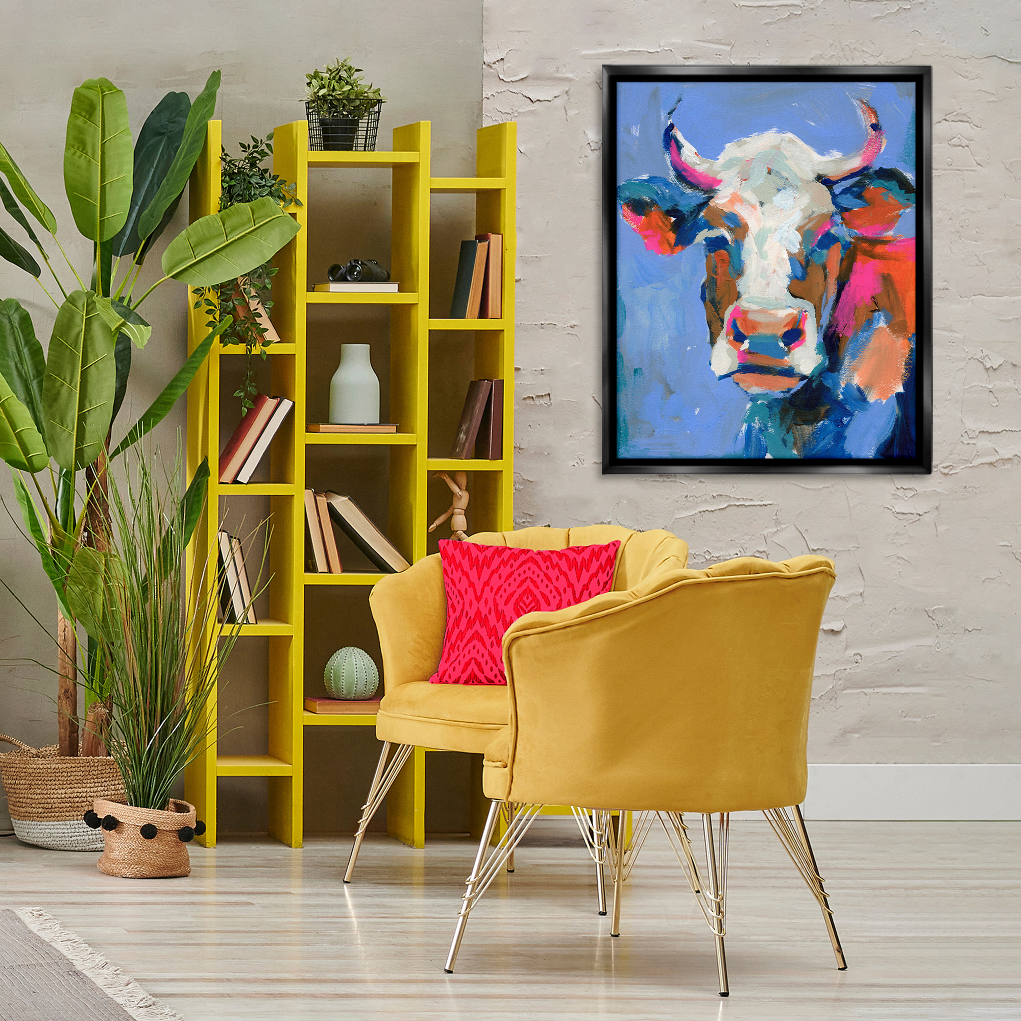 Stupell Industries Painterly Cow Portrait Animals & Insects Painting Black Floater Framed Canvas Art Print Wall Art, 25 x 31
