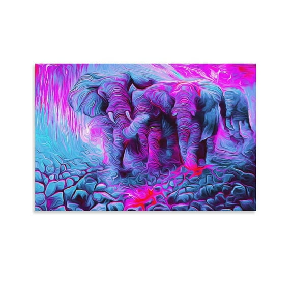 Psychedelic Elephants Canvas Art Poster And Wall Art Picture Print Modern Family Bedroom Decor Posters,Unframe-style,16x24inch(40x60cm)