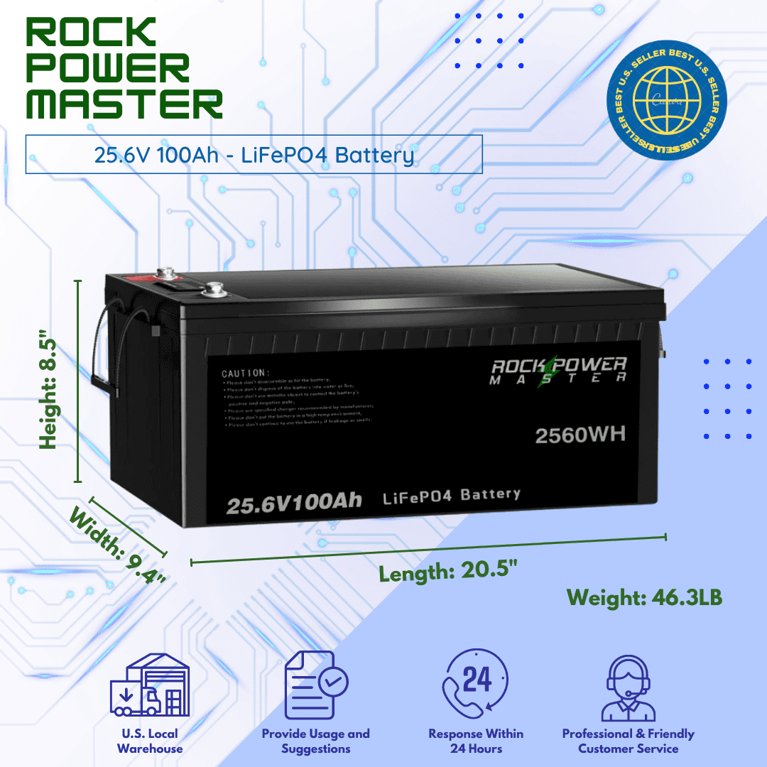 24V100Ah / 24V200Ah LiFePO4 Battery with Built-in BMS, Lithium Rechargeable Battery for RV, Solar, Marine, Home Energy, Off-Grid Applications etc.