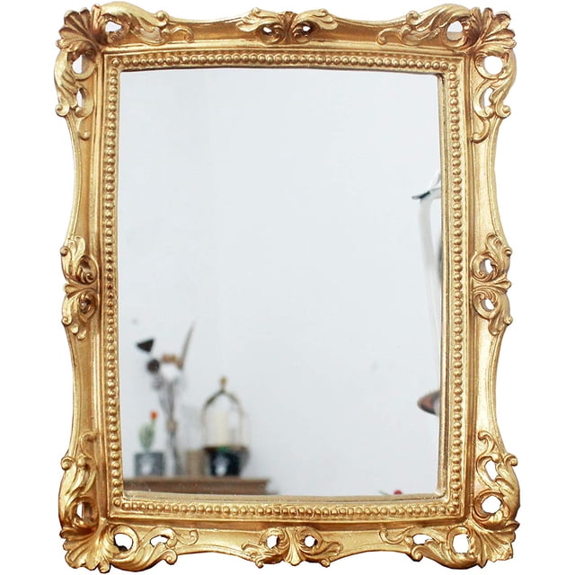 Espejo decorativo vintage de 11 x 9,5 pulgadas, para maquillaje de pared y de sobremesa.,Oro antiguo cuadrado