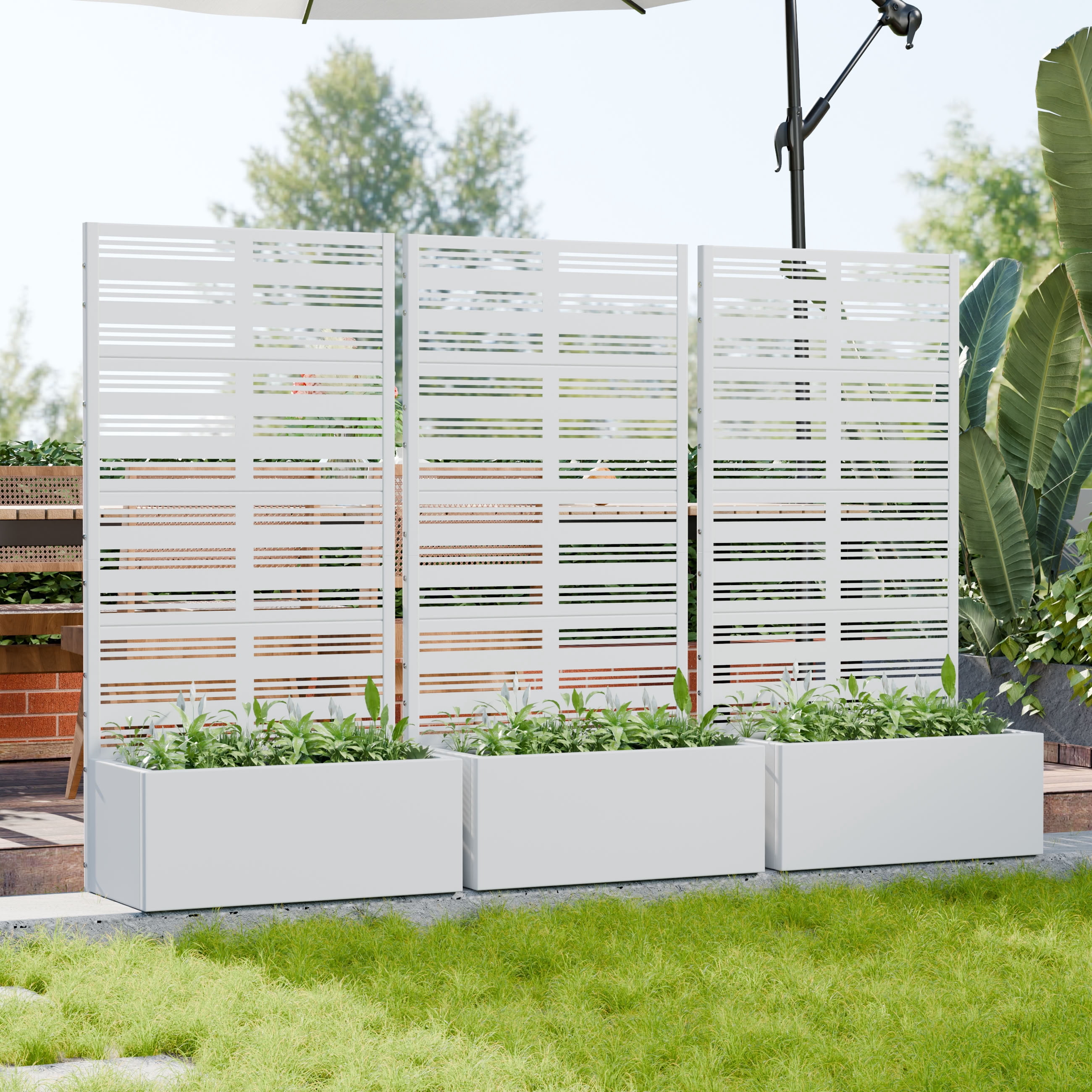 MAYEERTY 4 Panels Outdoor Metal Planter Box, Durable Weather-Resistant Planter, Decorative Metal Flower Box for Patio, Balcony, Garden