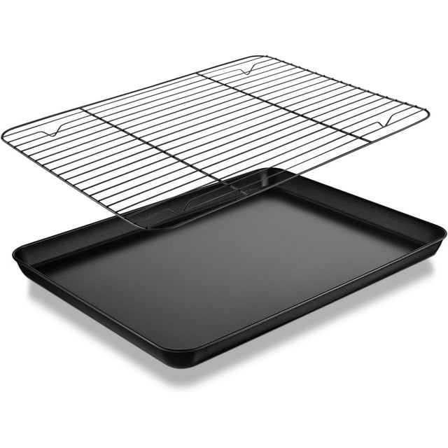 Toaster Oven Pan with Cooling Rack Set x x Carbon Steel Small Baking Pan Tray with Nonstick Rack for Baking Roasting & Heavy Duty Easy Clean