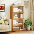 thumbnail image 4 of Gymax 4-Tier Bamboo Bookshelf w/Doors See-through Acrylic Doors Freestanding Bookcase Natural, 4 of 10