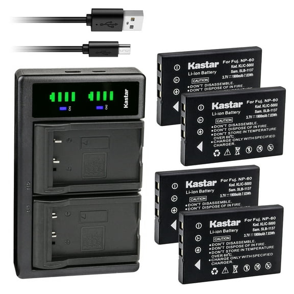 Kastar 4-Pack Battery and LTD2 USB Charger Replacement for DDV-V2, DDV-V3HD, DDV-V6, DDV-V7, DDV-XT16I, DDV-Z530, HDV-R50, LDC-828Z, LDC-XT16i, HD170, HD170S, DV5311, DV5311HD, FinePix 50i