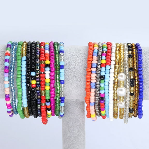 DaXi 24 Pcs Beach Bead Anklets Set Colorful Rainbow Elastic Elastic Stackable Beaded Stretch Anklets Summer Vacation Jewelry
